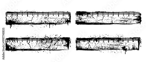 ruler , Grunge brush distressed paint splatter vector set 