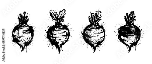 rutabaga , Grunge brush distressed paint splatter vector set 