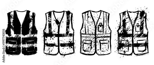 safety vest , Grunge brush distressed paint splatter vector set 