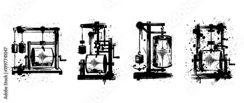 seismograph , Grunge brush distressed paint splatter vector set 