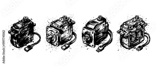 servo motor , Grunge brush distressed paint splatter vector set 