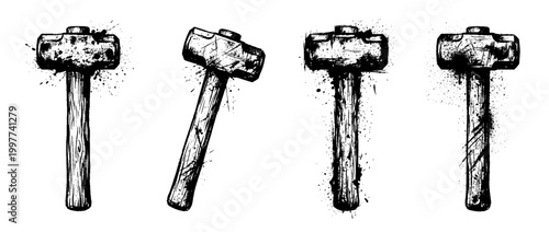 sledgehammer , Grunge brush distressed paint splatter vector set 