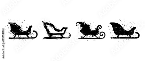 sleigh , Grunge brush distressed paint splatter vector set 