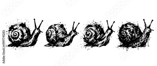 snail , Grunge brush distressed paint splatter vector set 