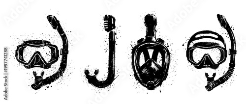 snorkel , Grunge brush distressed paint splatter vector set 