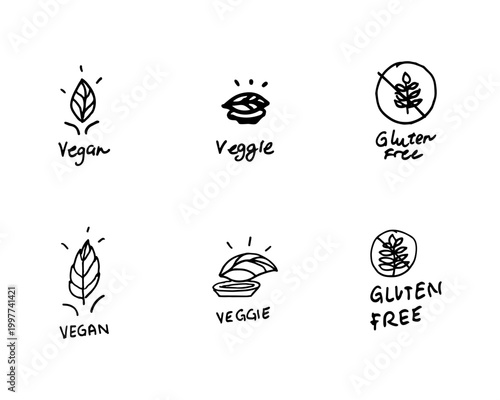 Handcrafted Organic Line Vegan Veggie and Gluten Free Logo Pack in Black Ink (Set of 9)