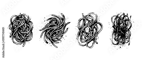 spaghetti , Grunge brush distressed paint splatter vector set 