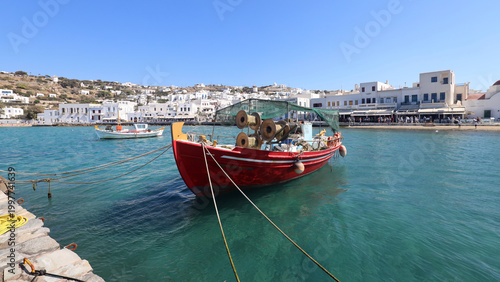 Fishing boat moored in Mykenos harbor