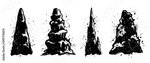 stalagmite , Grunge brush distressed paint splatter vector set 