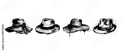sun hat , Grunge brush distressed paint splatter vector set 