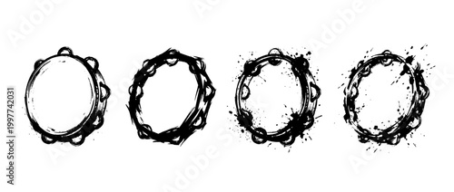 tambourine , Grunge brush distressed paint splatter vector set 