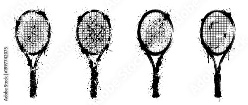tennis racket , Grunge brush distressed paint splatter vector set 