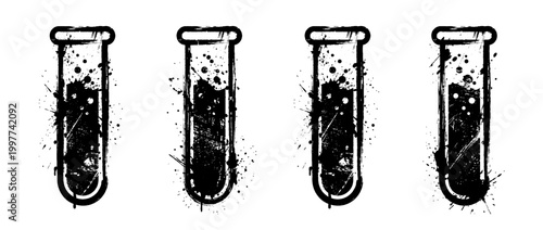 test tube , Grunge brush distressed paint splatter vector set 