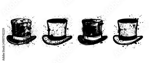 top hat , Grunge brush distressed paint splatter vector set 
