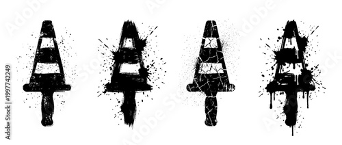 traffic wand , Grunge brush distressed paint splatter vector set 