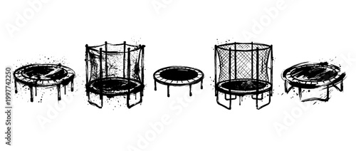 trampoline , Grunge brush distressed paint splatter vector set 