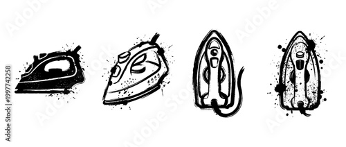 travel iron , Grunge brush distressed paint splatter vector set 