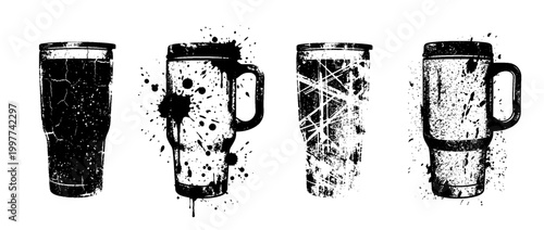 travel mug , Grunge brush distressed paint splatter vector set 