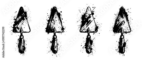 trowel , Grunge brush distressed paint splatter vector set 