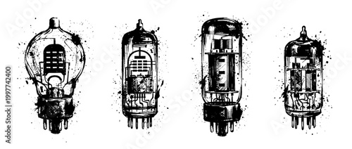 vacuum tube , Grunge brush distressed paint splatter vector set 