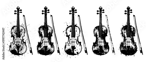 violin , Grunge brush distressed paint splatter vector set 