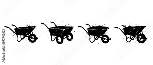 wheelbarrow , Grunge brush distressed paint splatter vector set 