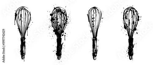 whisk , Grunge brush distressed paint splatter vector set 
