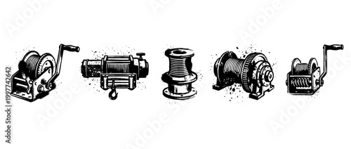 winch , Grunge brush distressed paint splatter vector set 