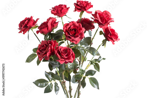 Vibrant Red Artificial Rose Bouquet Isolated on White for Romantic Gift and Wedding Decoration