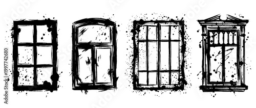 window , Grunge brush distressed paint splatter vector set 