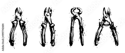wire cutter , Grunge brush distressed paint splatter vector set 