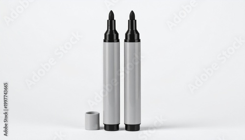 Blank grey markers mockup with cap isolated on white background.