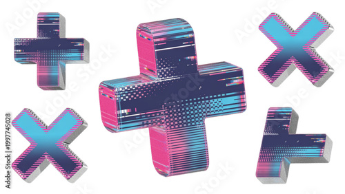 Colorful geometric cross and plus signs vector illustration with vibrant background Vector