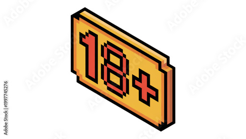 Bright yellow 18 plus age rating rectangular sign with 3d effect Vector