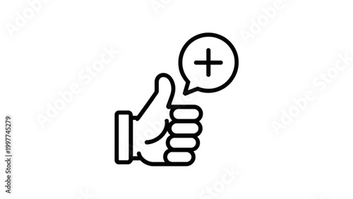 Hand giving positive feedback with plus sign in speech bubble Vector