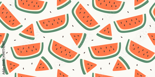 Seamless pattern with watermelons. Cartoon retro style
