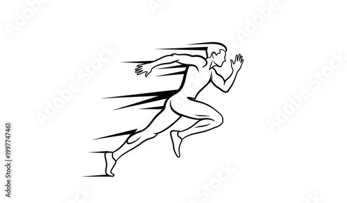 Continuous line running man vector silhouette with abstract sharp lines for dynamic sports and athletic illustrations