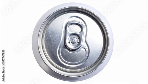 Top view of a closed aluminum soda can tab.