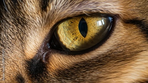 Close-up extreme macro shot of a domestic cats eye showing detail and texture.