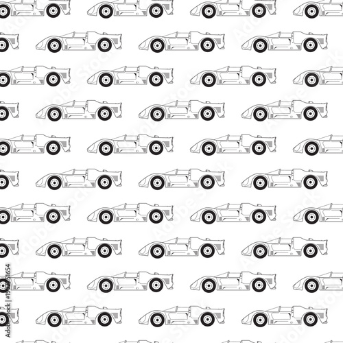 Race Car Pattern: An illustrative pattern of a sleek race car repeating across the frame, exuding speed and motion. 