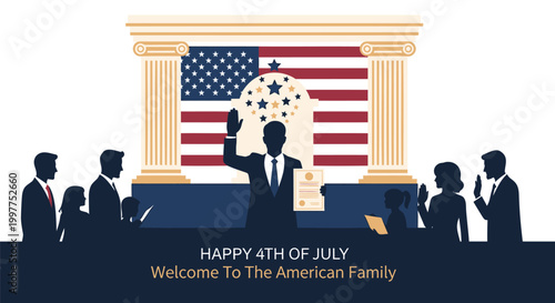 American Independence Day, 4th of July Celebration, Patriotic Vector Icons, Family Welcome Concept