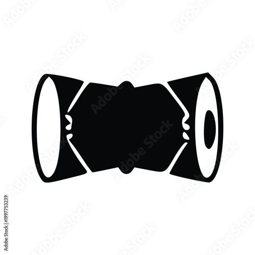 Black and white silhouette illustration of a traditional Indian damaru drum, an hourglass-shaped percussion instrument.