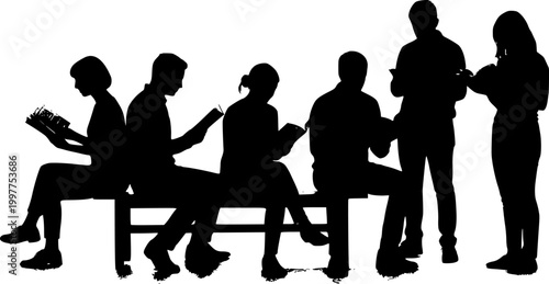 Silhouettes of people with a book.
