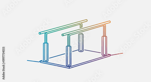 Colorful line drawing of parallel bars, gym equipment, fitness, sports, workout, training, exercise
