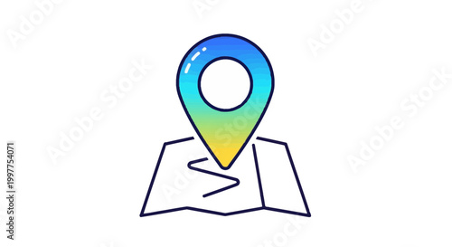 Colorful location pin on a map with a winding path, travel and navigation concept