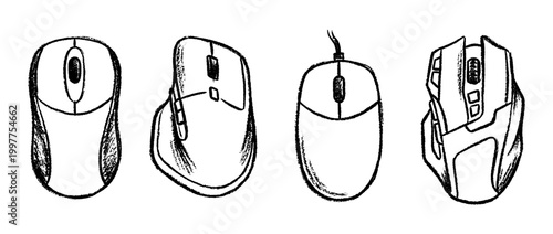 computer mouse , chalk texture vector set