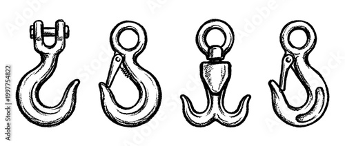 crane hook , chalk texture vector set