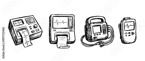 ekg machine , chalk texture vector set