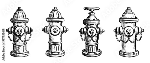 fire hydrant , chalk texture vector set