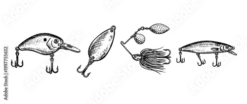 fishing lure , chalk texture vector set